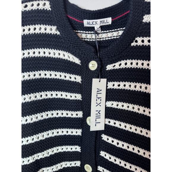 ALEX MILL Women's Hailey Stripe Cardigan Hailey Cardigan Navy/Ivory NWT L $185 - Picture 7 of 11